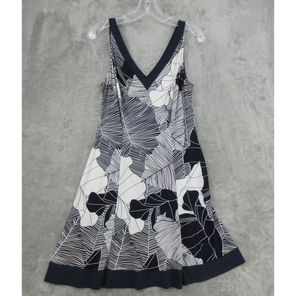Ralph Lauren Dress Womens Size 10 Floral White Coastal Stretch Knit Panel Navy